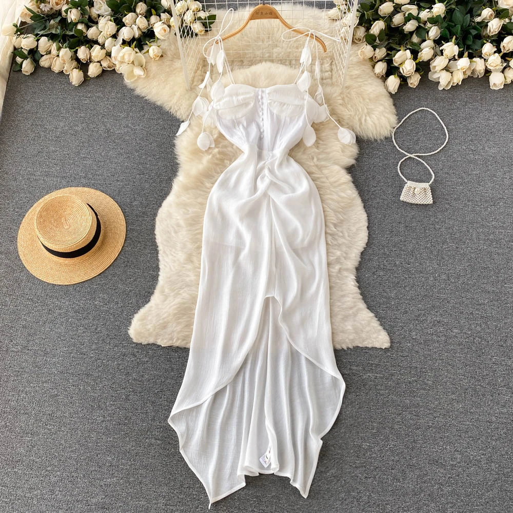 

2022 Summer New Strapless Suspender White Irregular Dress Beach Skirt