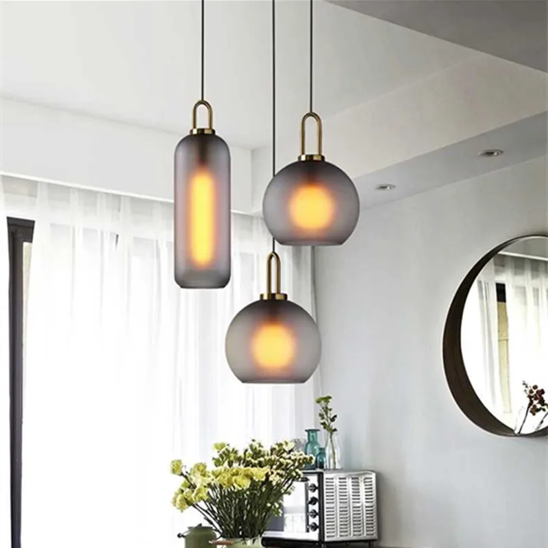 Modern Glass Ball Pendant Lamp Cafe Kitchen Restaurant Lights Bedroom Bedside Living Dinning Room Hanging Lamp Lighting