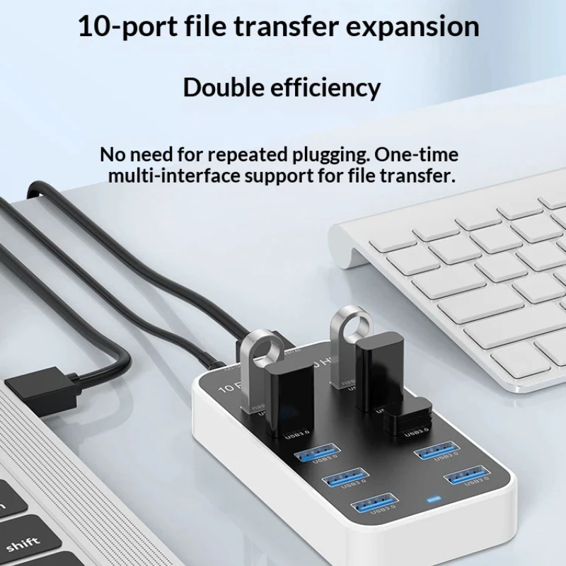 Фото USB-хаб Fmouse 3.0 на 4 порта, многофункциональный расширитель с удлиненным кабелем для подключения внешних устройств к ноутбукам, настольным ПК и компьютерам №2