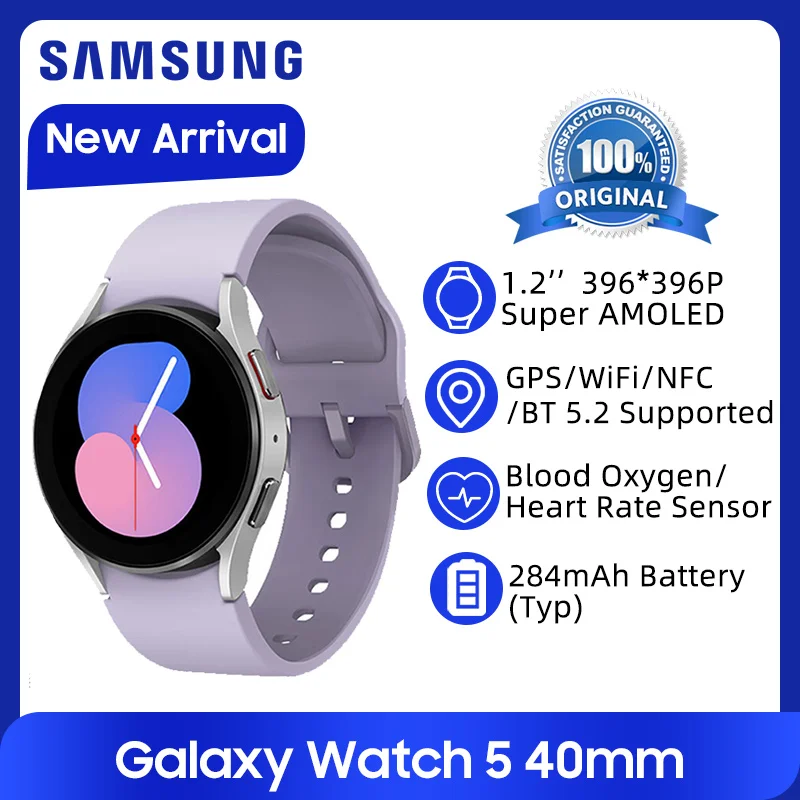 Samsung-reloj inteligente Galaxy Watch 5, accesorio de pulsera resistente al agua con Pantalla AMOLED de 1,2 pulgadas, control del ritmo cardíaco y del oxígeno en sangre, GPS y WiFi, 40mm, R900