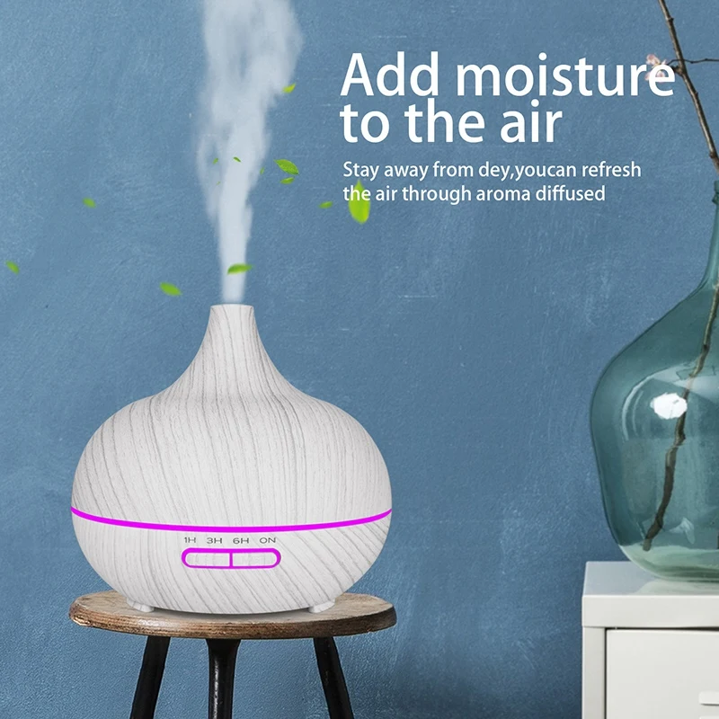 

400Ml Ultrasonic Electric Air Humidifier Aroma Oil Diffuser White Wood Grain 7 Colors Led Lights For Home