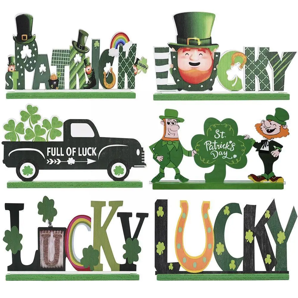 

6pc St. Patrick’s Day Decorations Wooden Lucky Table Sign Ornament With Irish Shamrock For St.patrick's Day Irish Festival Y5t6