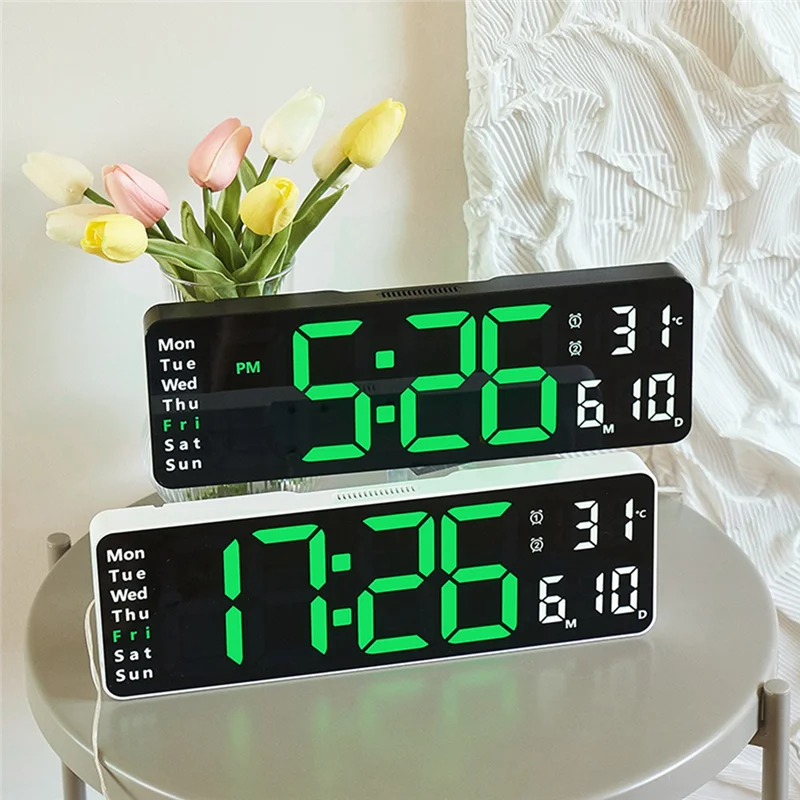 

Large Digital Wall Clock Remote Control Temp Date Week Display Timer Countdown Table Clock Wall Dual Alarms LED Clocks E