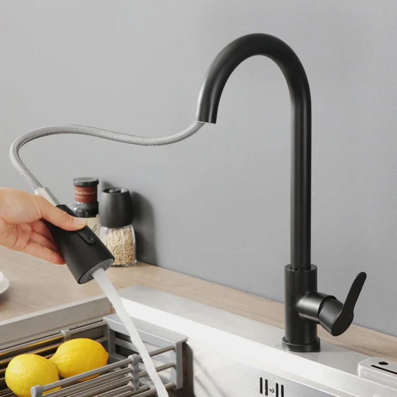 

Brushed Nickel Kitchen Faucet Single Hole Pull Out Spout Kitchen Sink faucet Mixer Tap Stream Sprayer Head Chrome/BlackMixer Tap
