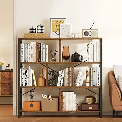 

Tier Bookshelf, Free Standing Cube Bookcases and Bookshelves, Industrial Furniture Wide Bookshelf Display Cabinet Open Storage B