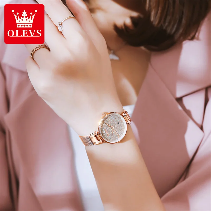 New OLEVS Rose Gold Small Women's Watches Fashion Simple Wrist Watch Ladies 3ATM Waterproof Date Clock Reloj Mujer