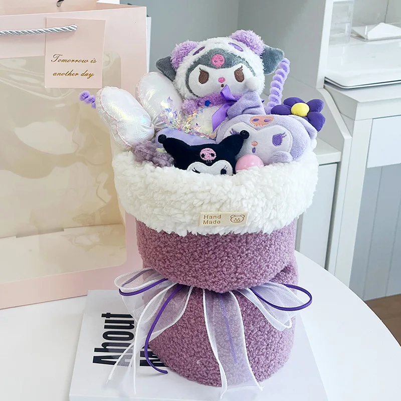 Sanrio My Melody Kuromi Cinnamoroll плюшевая кукла игрушка с цветами креативный букет ручной