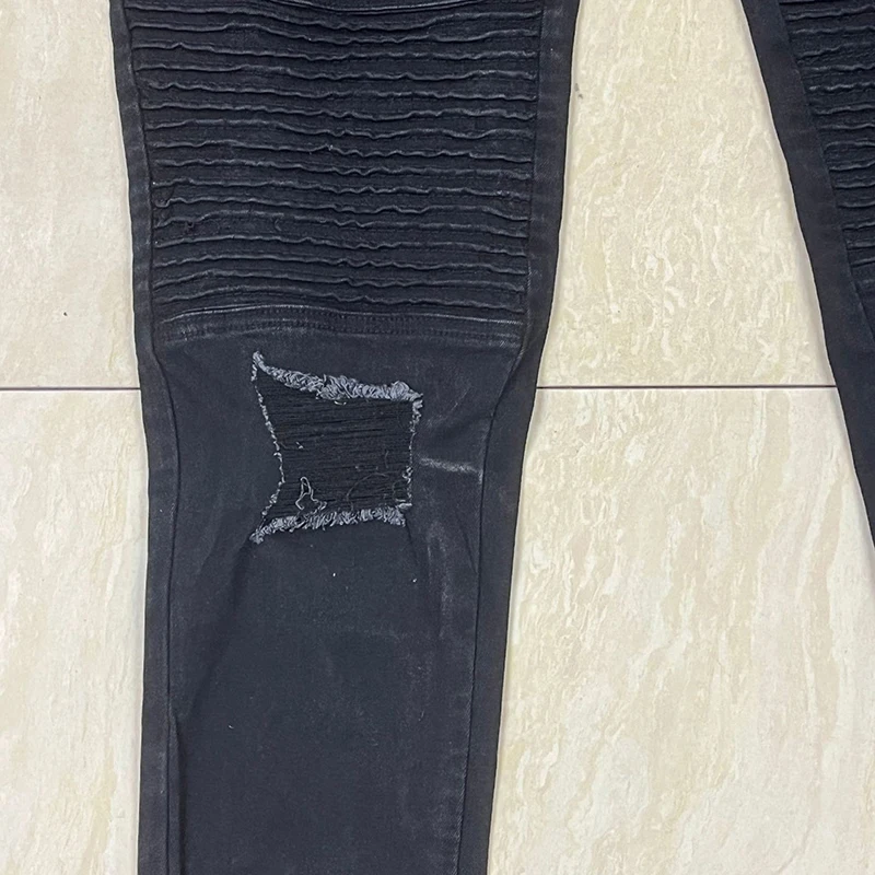 Streetwear Mens Straight Jeans Men Side Straps and Zips Biker Casual Slim Fit Black Goth Trousers Men Punk Skinny Denim Pants