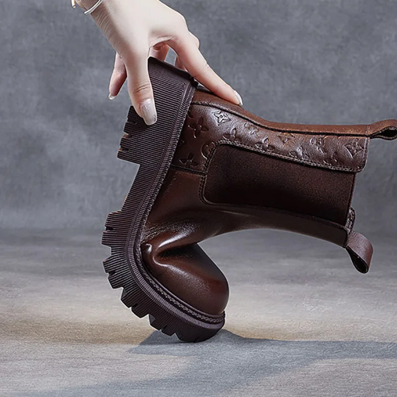 Vintage Martin boots female autumn and winter 2023 new net red leather elastic boots in smoke tube Martin shoes Chelsea boots