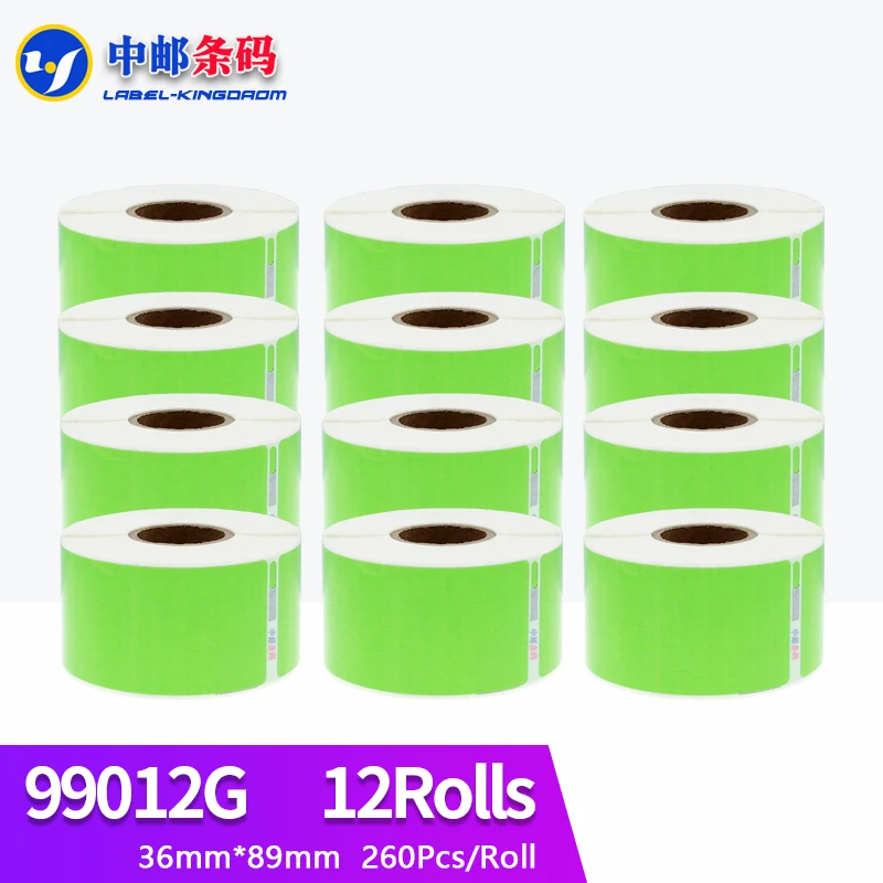

12 Rolls Green Compatible Dymo 99012 Labels In Red Color 36X89mm 260Pcs/Roll