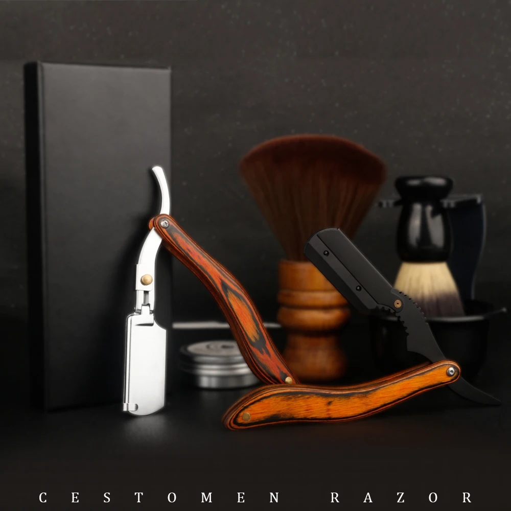 

CestoMen Professional Barber Razor Wooden Handle Folding Straight Razor For Barbershop Classic Shave Razor Blade With Gift Box