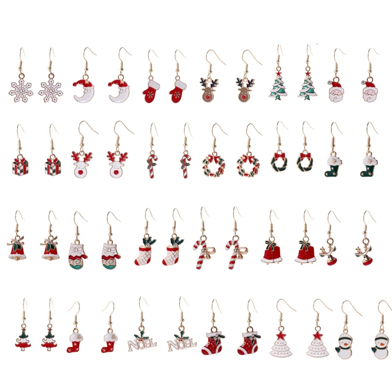 

Hot Selling Merry Christmas Earrings Santa Claus Deer Tree Bell Candy Cane Snowman Snowflake Earrings New Year Jewelry Gifts