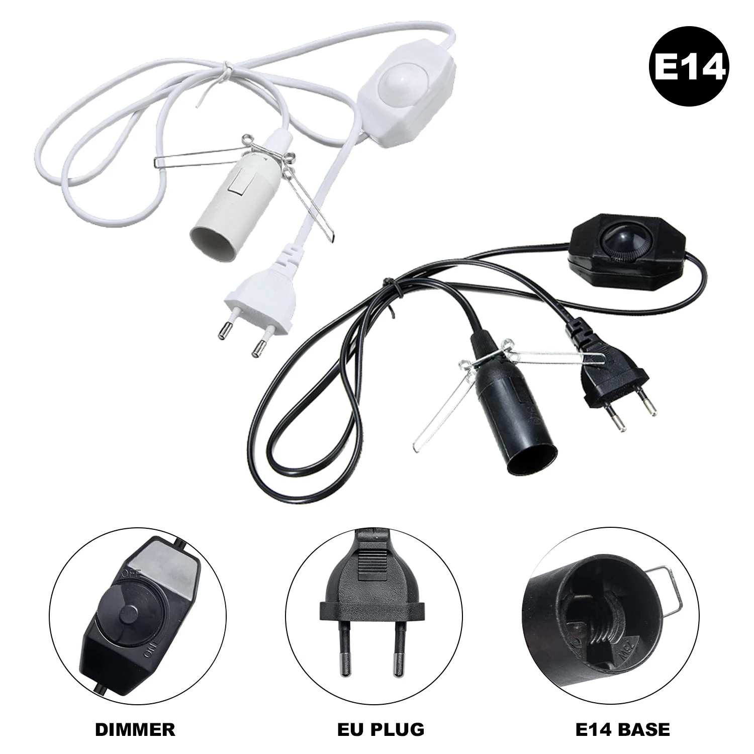 

GANRILAND кабель для лампы 1,8 м черный белый с выключателем и диммером E14 E27