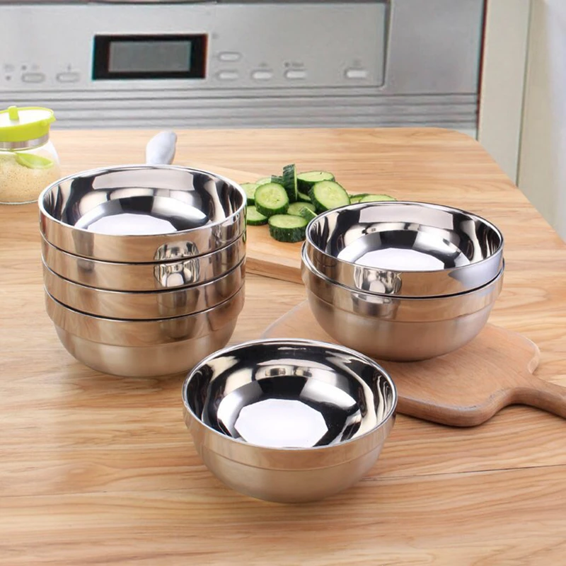 

304 Stainless Steel Double Walled Bowl Children Student Canteen Tableware Classic Anti-Rust Rice Bowl Household Kitchen Utensils