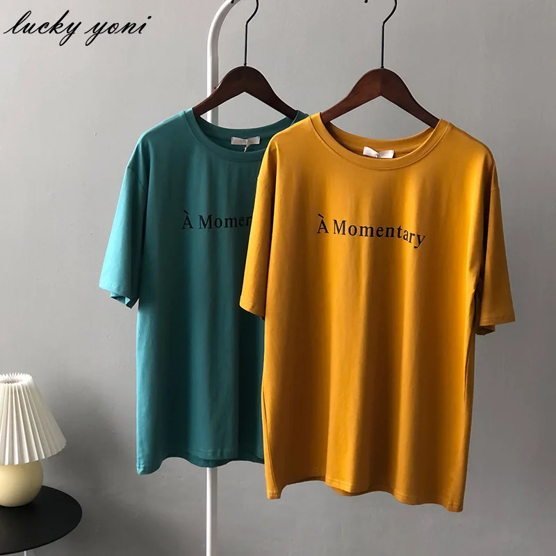 

Yoni Simple Letter Basic T Shirt Women Summer Casual O Neck Short Sleeve Teeshirt Female Trendy Loose Streetwear White Tops Lady