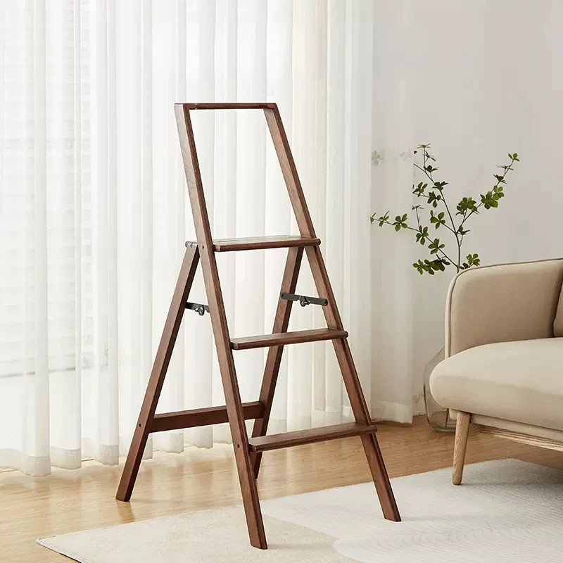 Solid Wood Folding Ladder with Handrail Home Safety Climbing Ladder Multi-functional Three-step Ladder Climbing Ladder Stool