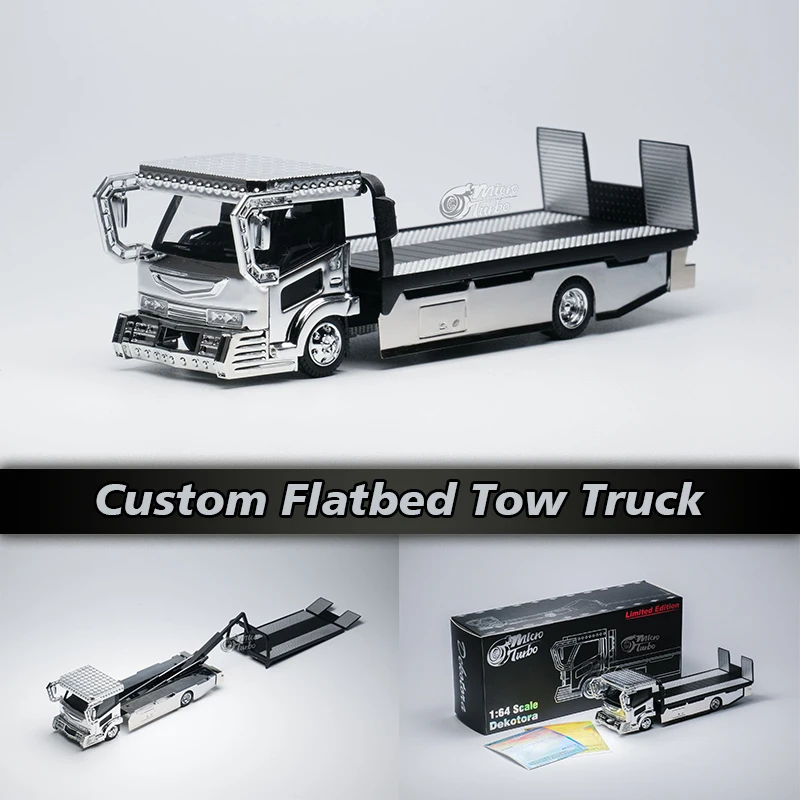 

MT In Stock 1:64 Japanese Custom Flatbed Tow Truck Dekotora Alloy Diorama Car Model Toys Micro Turbo