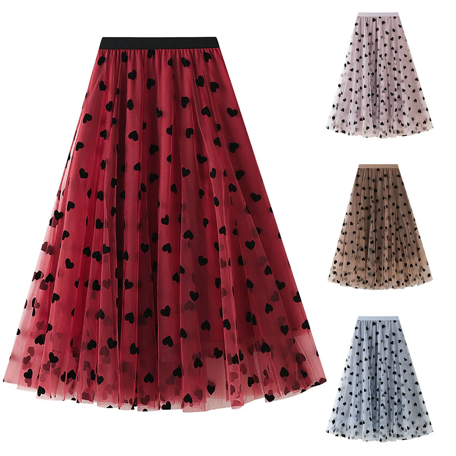 

Hoop Skirt for Women Women Elegant Lace Skirt Medium And Long Tulle Skirt High Elastic Waist A Line Love Table Skirt for Parties