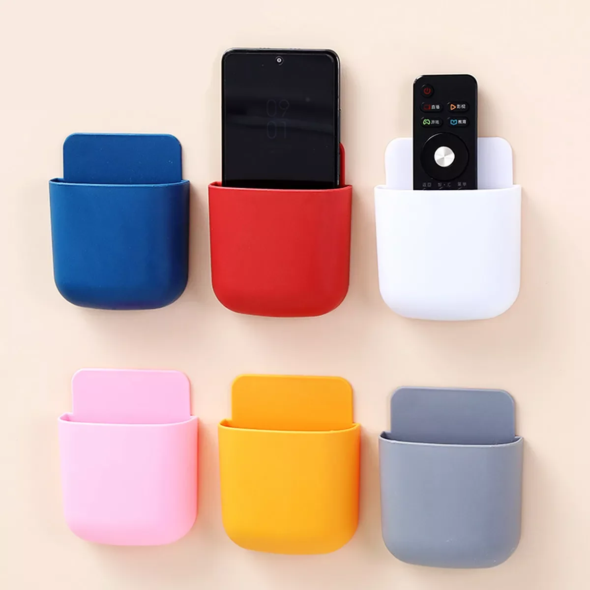 

Punch Free Wall Mounted Organizer Storage Box Remote Control Mounted Mobile Phone Plug Wall Holder Charging Multifunction Hook