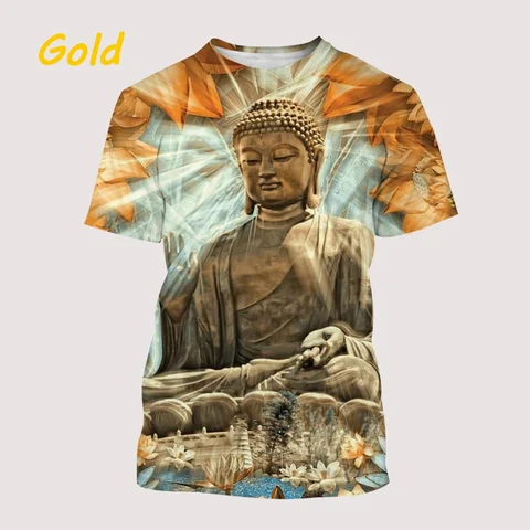 2022 модные ретро летние повседневные крутые мужские топы с 3D-принтом Будды с круглым вырезом и коротким рукавом футболки