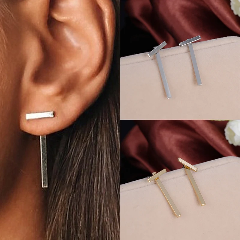 

New T Stud Earrings for Women bijoux femme Gold Color Metal EarringsPersonality Girls Earing Punk Brincos boucle d'oreille