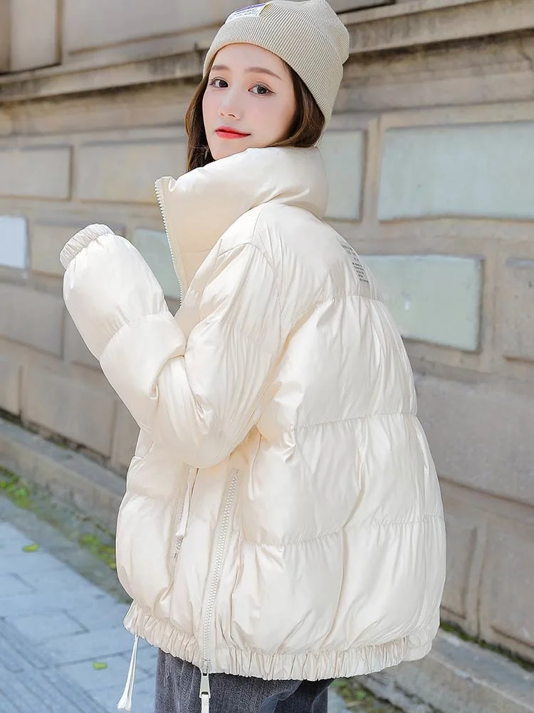 2022 New Winter Women Short Parkas Jackets Casual Thin Warm Stand Collar Solid Winter Coat Women Clothes Outwear