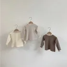 Корейские детские кружевные рубашки с воротником принцессы кружевные хлопковые футболки для новорожденных девочек базовые Топы с длинным рукавом для малышей