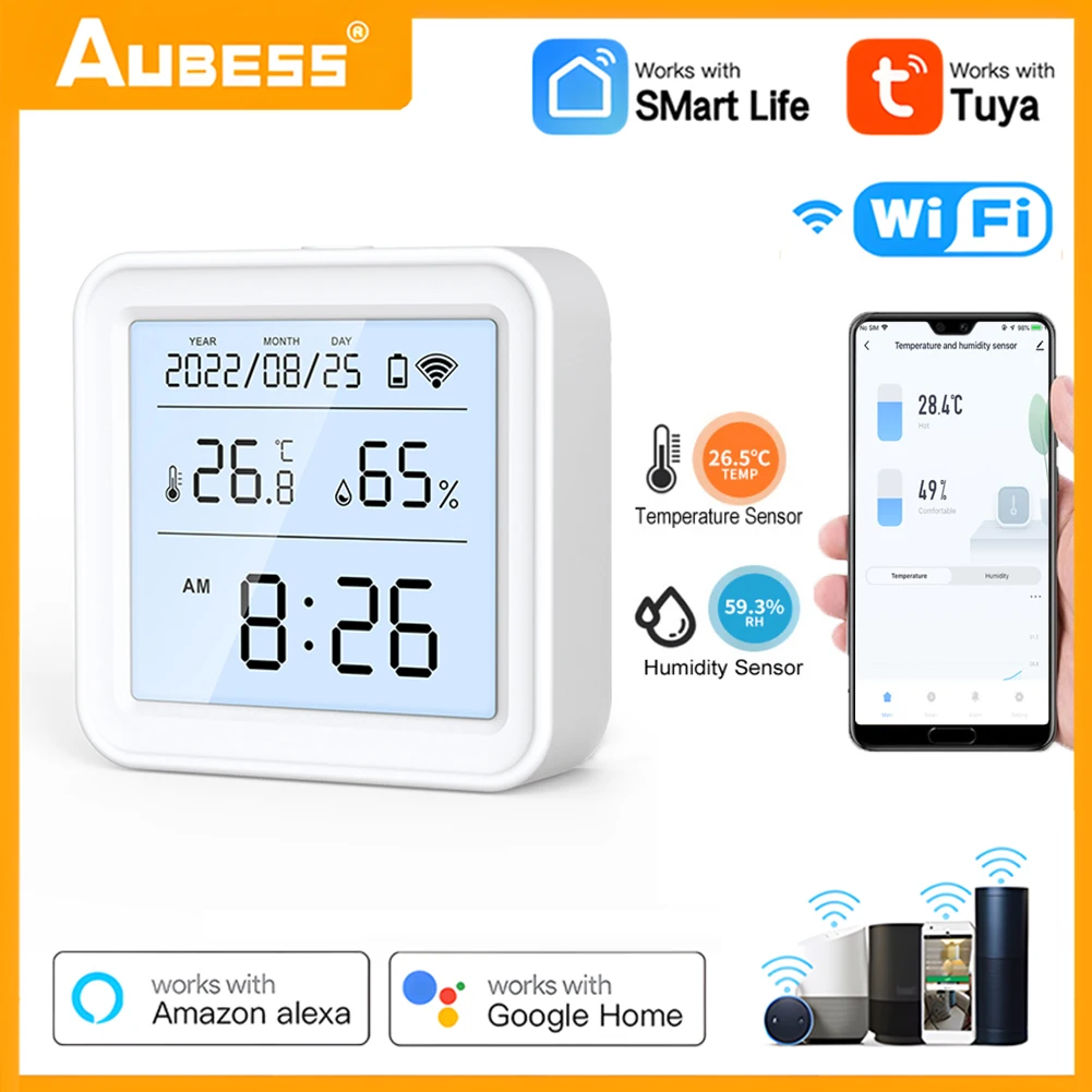 

Aubess Tuya WIFI Temperature Humidity Sensor Indoor Hygrometer Thermometer Automation Detector Smart Life Alexa Google Home