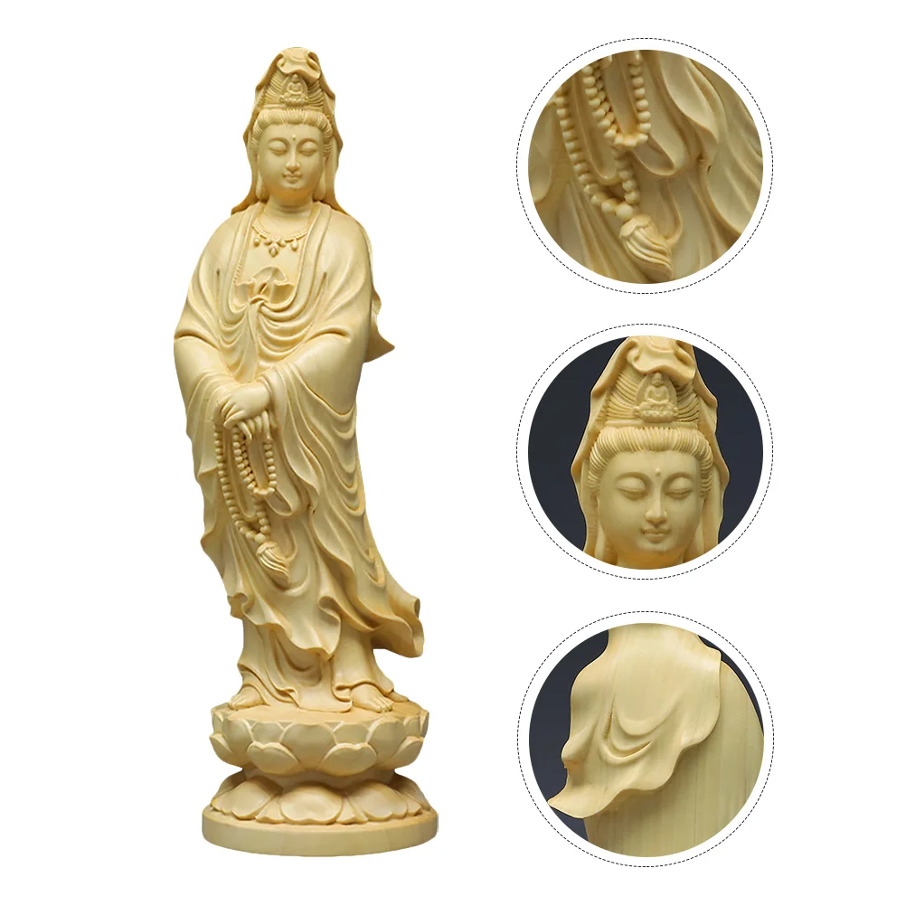 

Statue Yinguanyin Figurine Goddess Sculpturekuan Quan Buddhism Wooden Mercy Kwan Decoration Shui Feng Wood Statues Compassion
