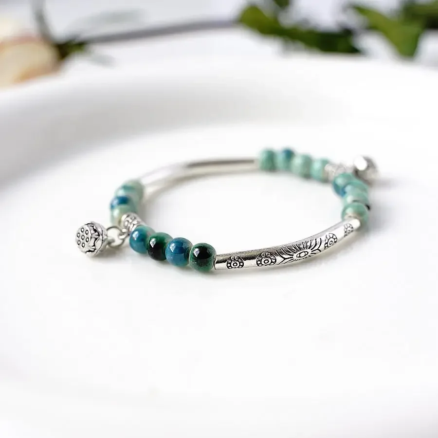 New Creative Lotus Handmade Ceramic Forest Bracelet National Style Pendant Classic Chinese Wholesale