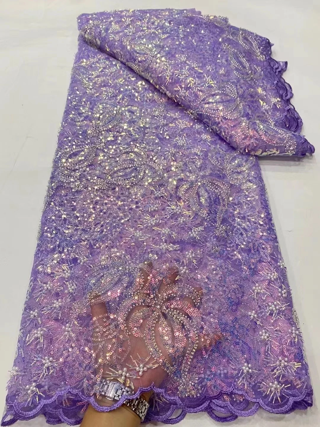 5 ярдов африканская кружевная ткань с блестками 2024 Высококачественная
