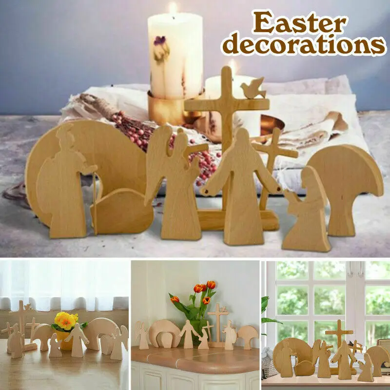 

1 Set New Easter Scene Wooden Decorative Ornament Christian Home Decoration Holiday DIY Decorating Supplies