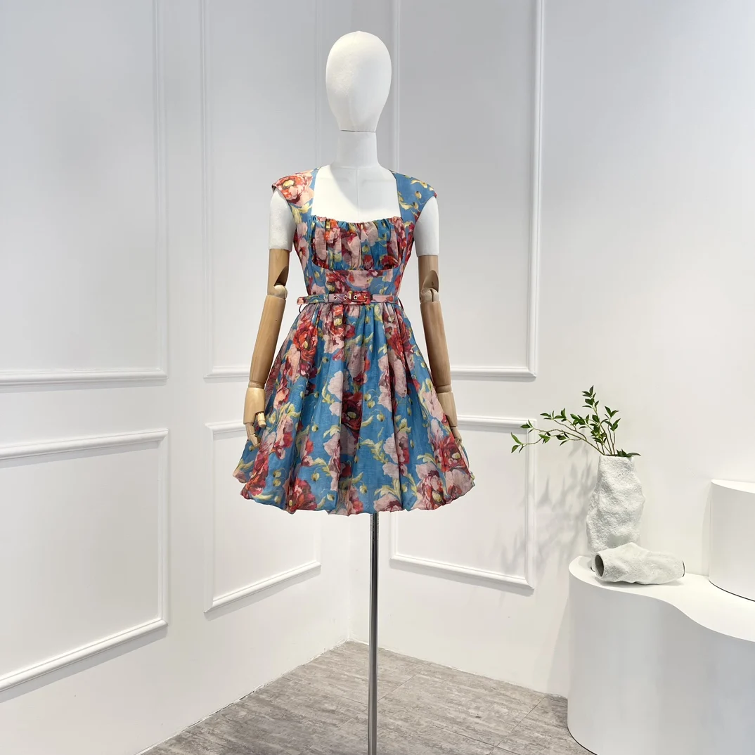 

Женское облегающее мини-платье без рукавов, розовое, красное платье с цветочным принтом, складное синее платье, весна-лето 2023