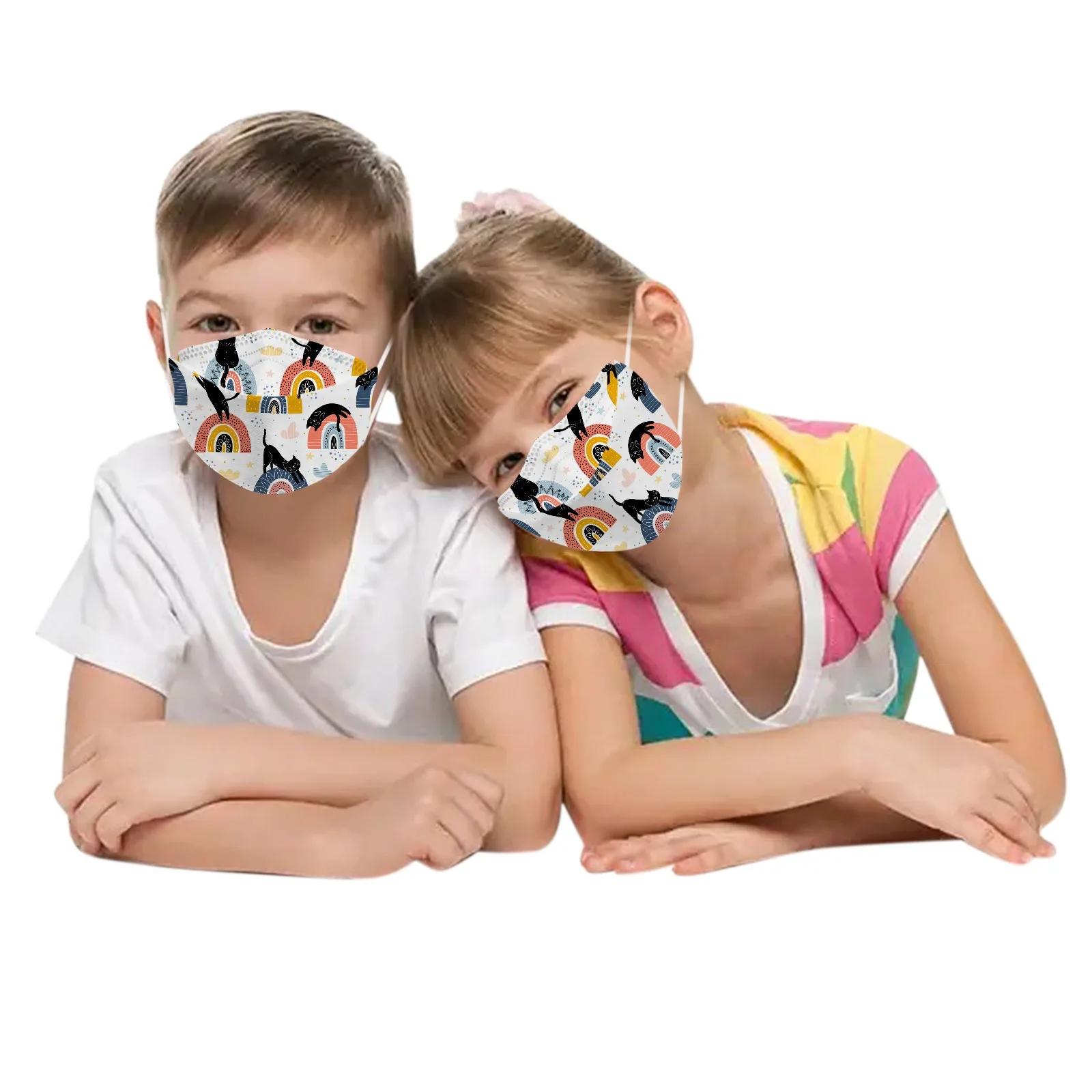 

10PCS Kids Children's Mask Disposable Face Mask Industrial 3Ply Ear Loop Face Mask Outdoor Rainbow print Mouth Cover mascarillas