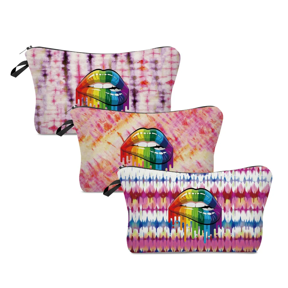 

Women Portable Cosmetic Bags Color lip Print Wash Bag Pouch Travel Storage Zip Toiletries Organizer Female Pocket Money Bag