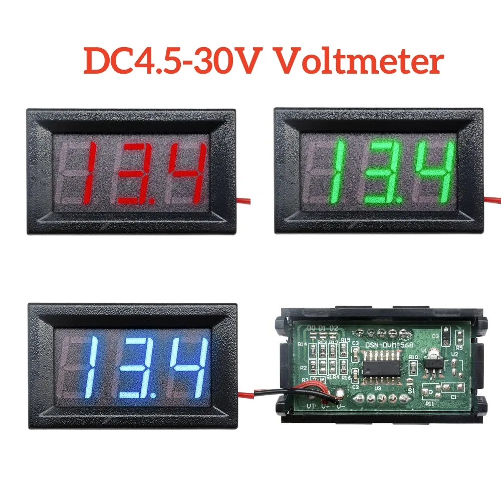 

0.56 Inch Mini Red Green Blue LED Display Panel Voltage Meter Voltmeter Home Use Voltage 3 Three Digital DC 4.5V 30V 2 Wires