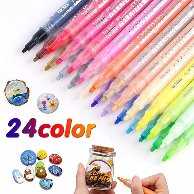 

24 Colours Of Acrylic Paint Pens Waterproof Permanent Markers Art Painting Greeting Cards Ceramic Tyre Refinishing Markers