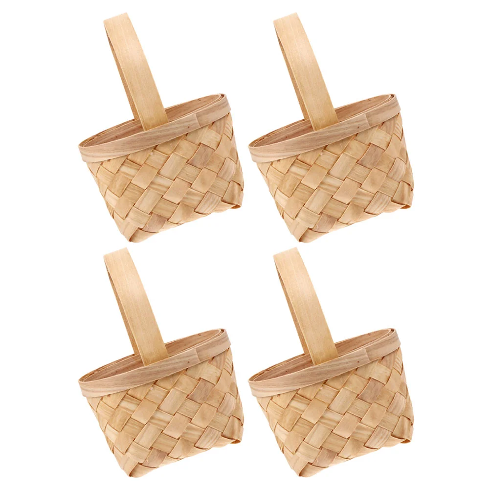 

4Pcs Portable Woven Baskets Small Flower Basket Weave Basket for Miniatire Diy