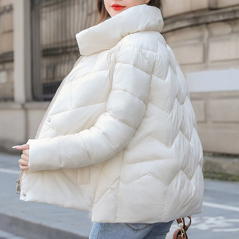 Shiny down padded jacket women's short  2022 winter new Korean  loose thickened padded jacket stand-up collar