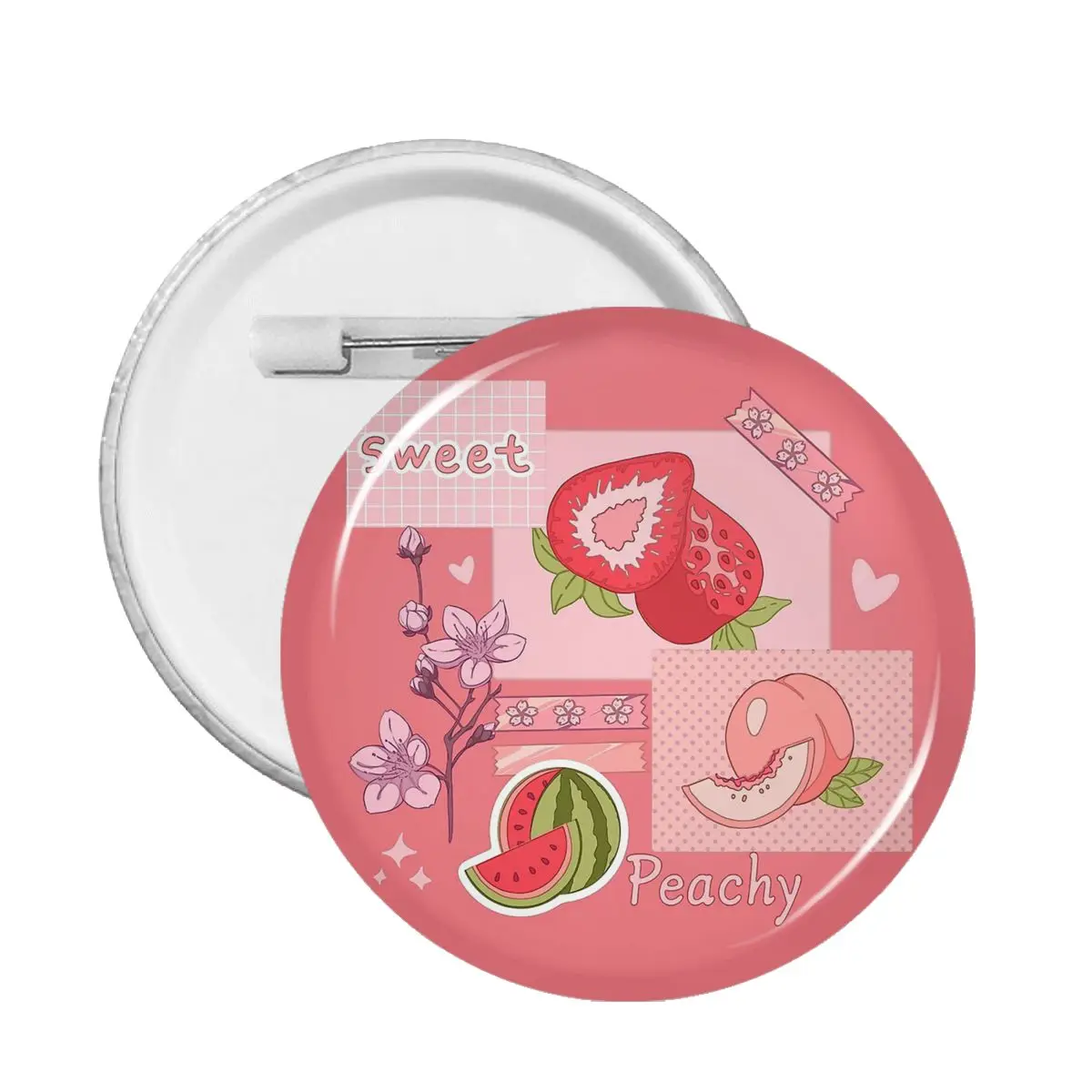 

Розовый дизайн Peachy с различными ягодами фруктами и другими милыми наклейками, значок на булавке для одежды, значки, броши