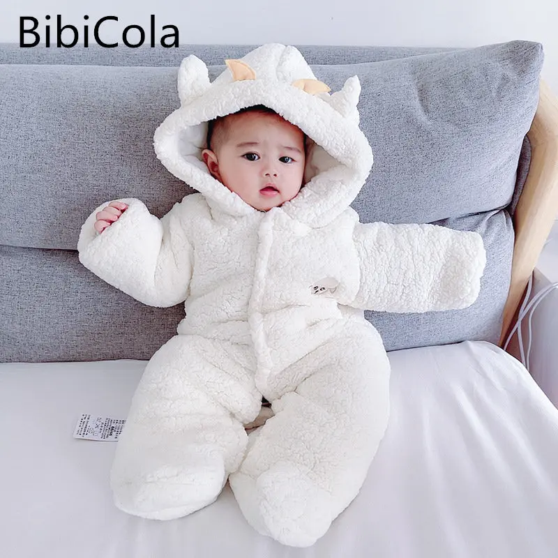 

2022 Winter Autumn Newborn Baby Kids Warm Long-Sleeved Hooded Jumpsuit Clothes Cute Toddler Boy Girl Single-Breasted Romper
