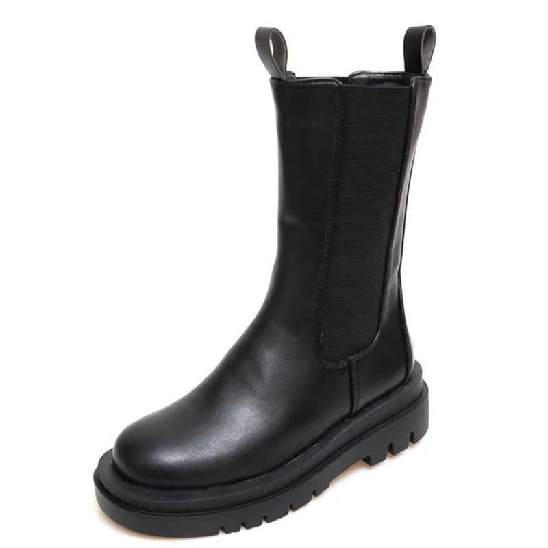 Женские ботинки челси из натуральной кожи Нескользящие черные белые до середины