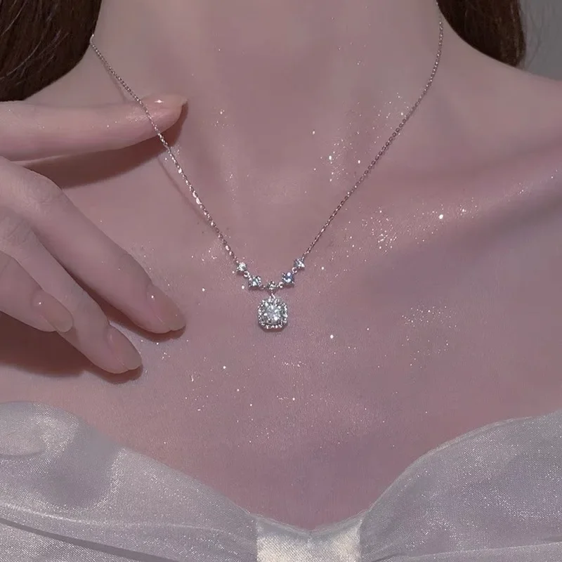 Роскошное квадратное ожерелье с кулоном из розового циркония для женщин модный