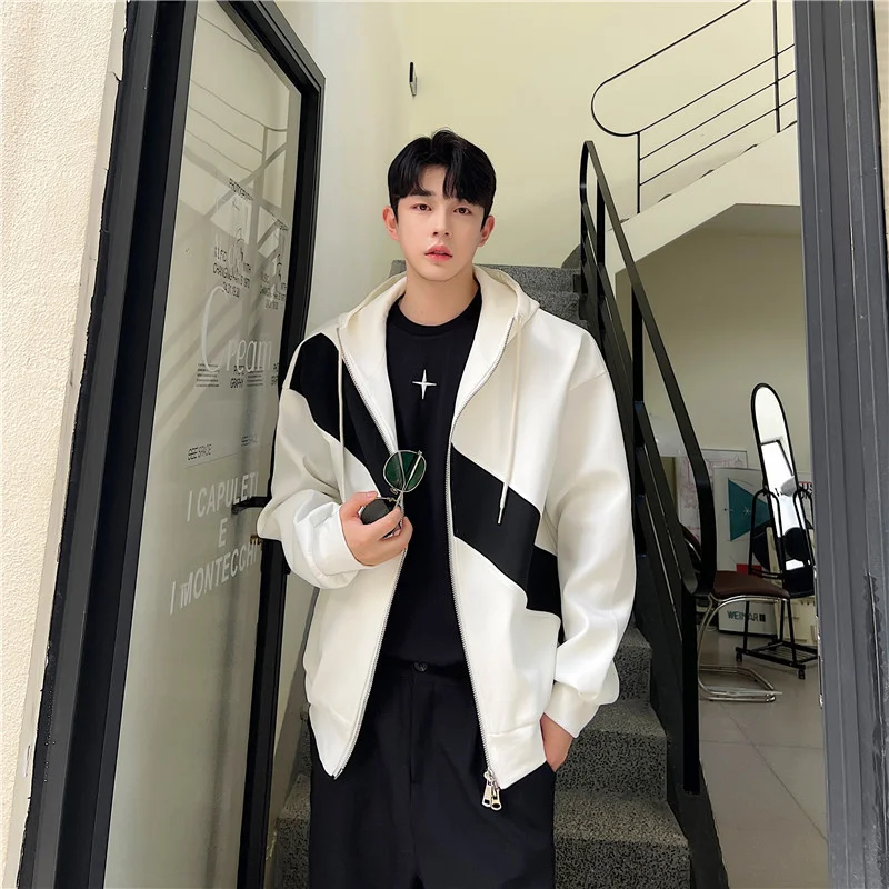 Куртка мужская с капюшоном на молнии свободная уличная одежда контрастных