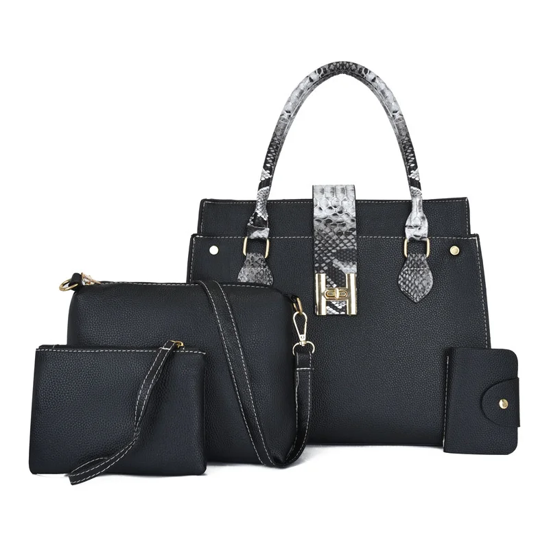 

4PCS Women's Bag 4 pcs Set Fashion PU Leather Ladies Handbag Serpentine Messenger Shoulder Bag Wallet Bags Famous brand