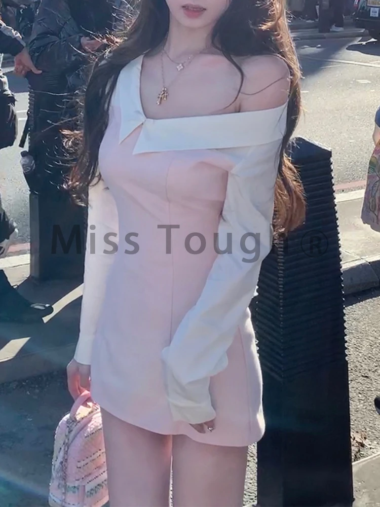 Осеннее сексуальное стильное лоскутное платье из двух частей новая повседневная