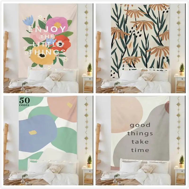 

Гобелен, домашний декор, художественный геометрический цветной блок, Подсолнухи, цветы, кактусы, буквы, фон для кровати, Декор