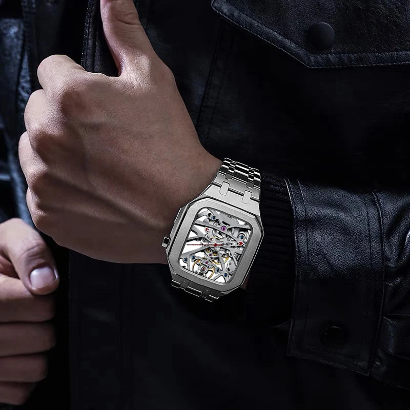 Case+Strap for Apple Watch Band 7 mod kit Fluorine rubber for iWatch Series 6 SE 5 4 Modification Kit 45mm 42mm 44mm Steel Metal