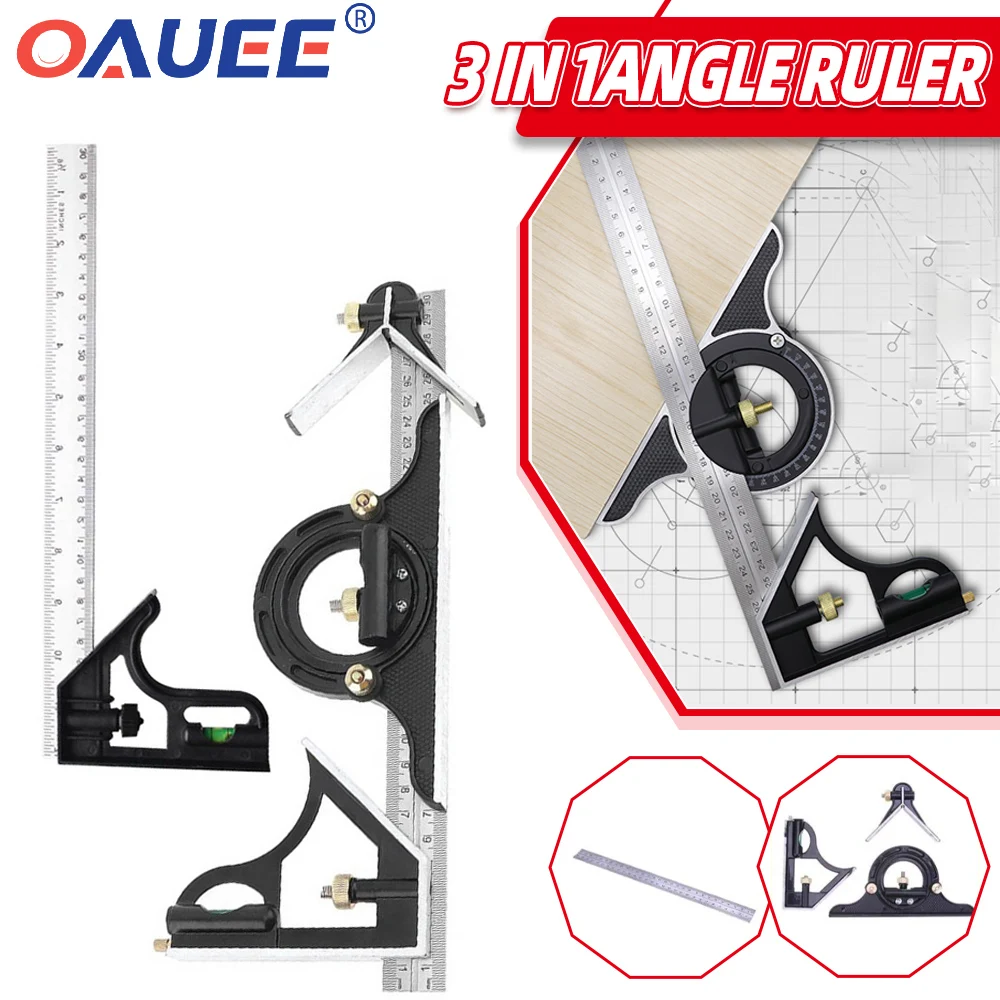 

3 In 1 Square Angle Ruler Set Adjustable Woodworking Tools Multi Combination Right Angle Ruler Protractor Measuring Tool Set