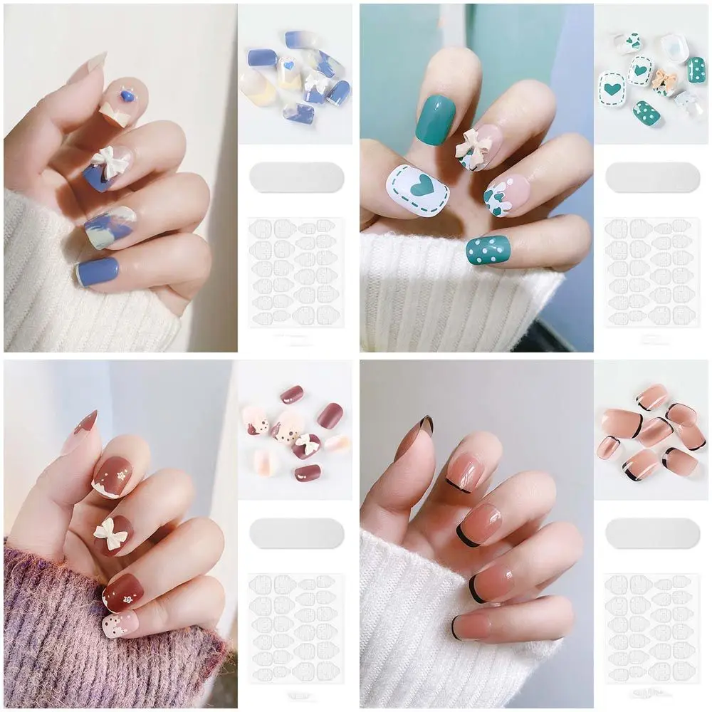 

24Pc Butterfly Decorated False Nail Full Cover Acrylic Fashion Manicure Girl Removable Long Paragraph Fake Nail Tips Nails Decor